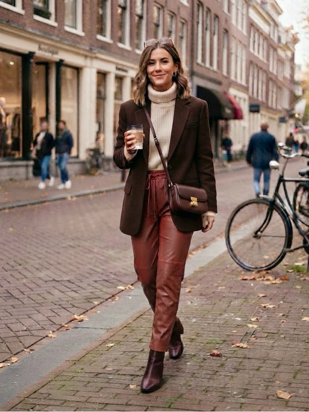 Rusty Brown Orange Leather Pants with Drawstring Waist